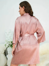 Plus Size Surplice Neck Tie Waist Robe Sleep Dresses - Tophatter Daily Deals