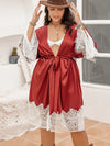 Plus Size Lace Patchwork Tie Front Robe Sleep Dresses - Tophatter Daily Deals