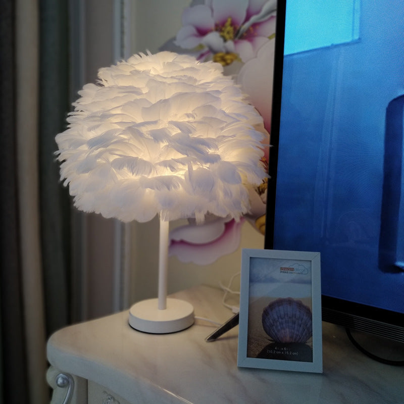 Bedroom Artistic Lamp Feather Table Lamp White 0 - Tophatter Daily Deals