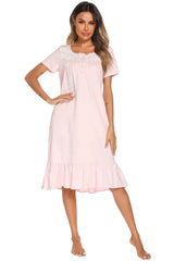 Lace Detail Square Neck Lounge Dress Sleep Dresses - Tophatter Daily Deals