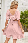 Ruched Ruffle Hem Short Sleeve Dress Blush Pink Casual Dresses - Tophatter Daily Deals