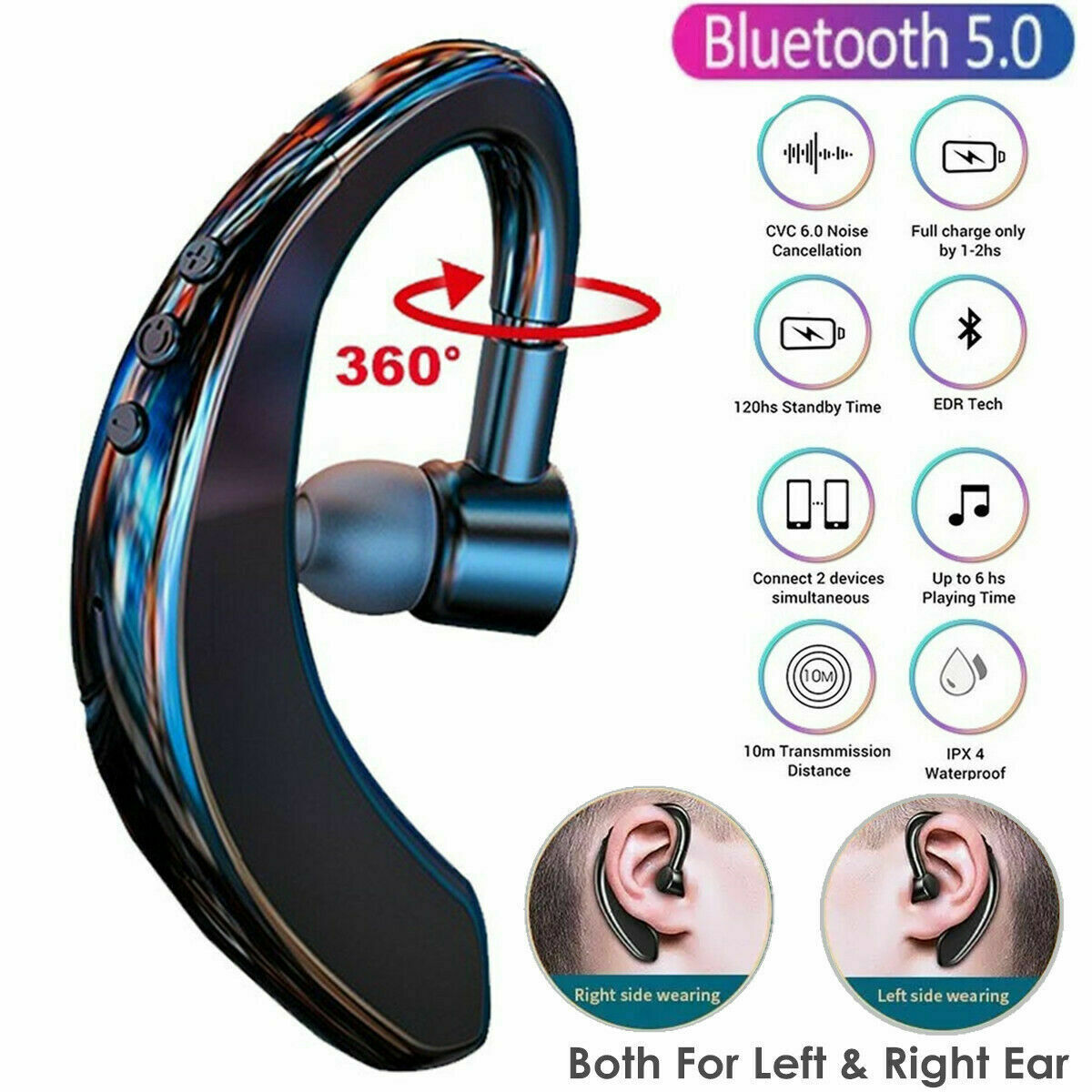 Bluetooth 5.0 Earpiece Driving Trucker Wireless Headset Earbuds Noise Cancelling Black 5 - Tophatter Daily Deals