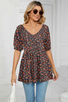 V-Neck Babydoll Blouse Multicolor Blouses - Tophatter Daily Deals