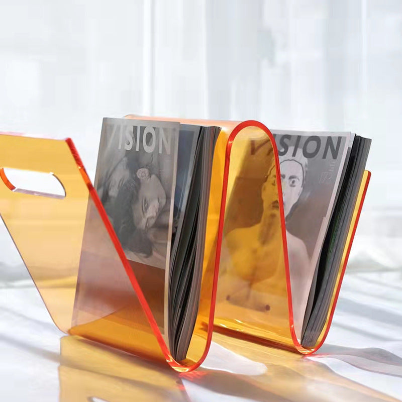 Acrylic Decorative Bookstand Retro W-shaped Storage Rack Orange 0 - Tophatter Daily Deals