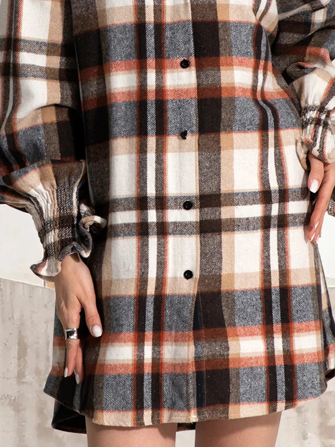 FAM-FAM Button Up Plaid Long Sleeve Shirt Dress Casual Dresses - Tophatter Daily Deals