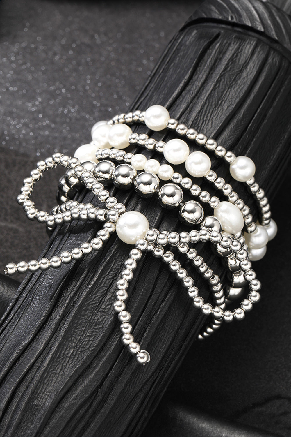 Silvery Bow Knot Pearl Beaded Multi Layered Bracelet Set Bracelets - Tophatter Daily Deals