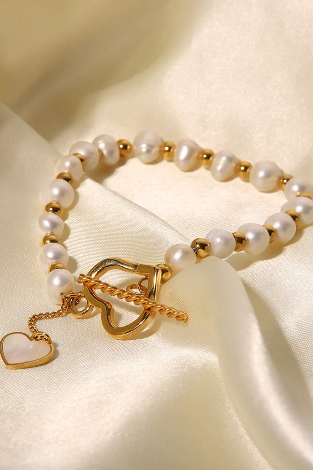 Freshwater Pearl Heart Charm Bracelet Bracelets - Tophatter Daily Deals