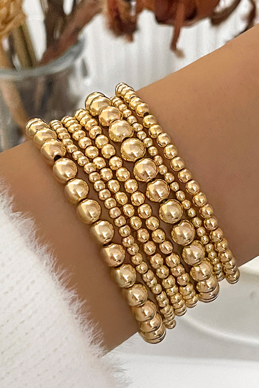 Gold 7pcs Minimalist Beaded Luxury Bracelet Set Gold ONE SIZE 100%Alloy Bracelets - Tophatter Daily Deals