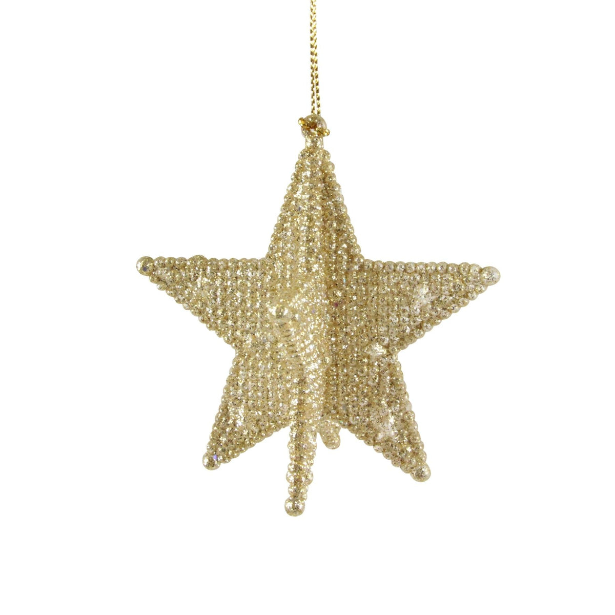 Gold Beaded Star Bauble | Gold Glitter 3D Star Christmas Tree Ornament - 9cm Baubles - Tophatter Daily Deals