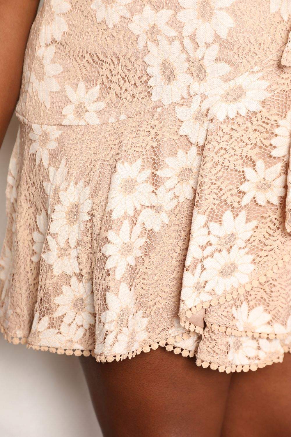 Double Take Floral Lace Pompom Detail Tie-Waist Flutter Sleeve Dress Casual Dresses - Tophatter Daily Deals