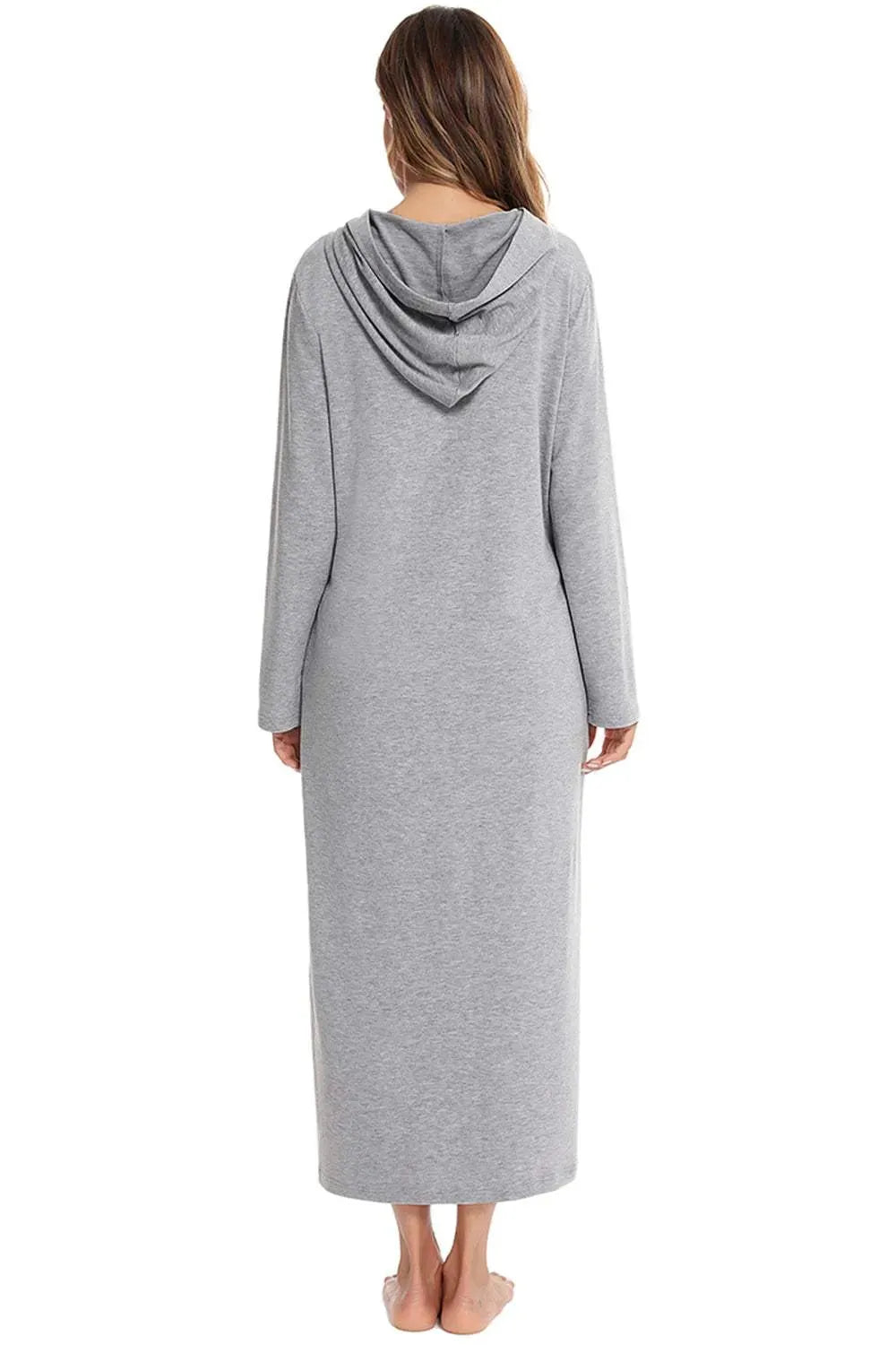 Zip Front Hooded Night Dress with Pockets Sleep Dresses - Tophatter Daily Deals
