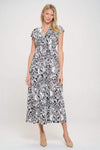 RENEE C Printed Smocked Waist Maxi Dress Black Casual Dresses - Tophatter Daily Deals