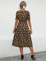 Slit Printed V-Neck Short Sleeve Dress Casual Dresses - Tophatter Daily Deals