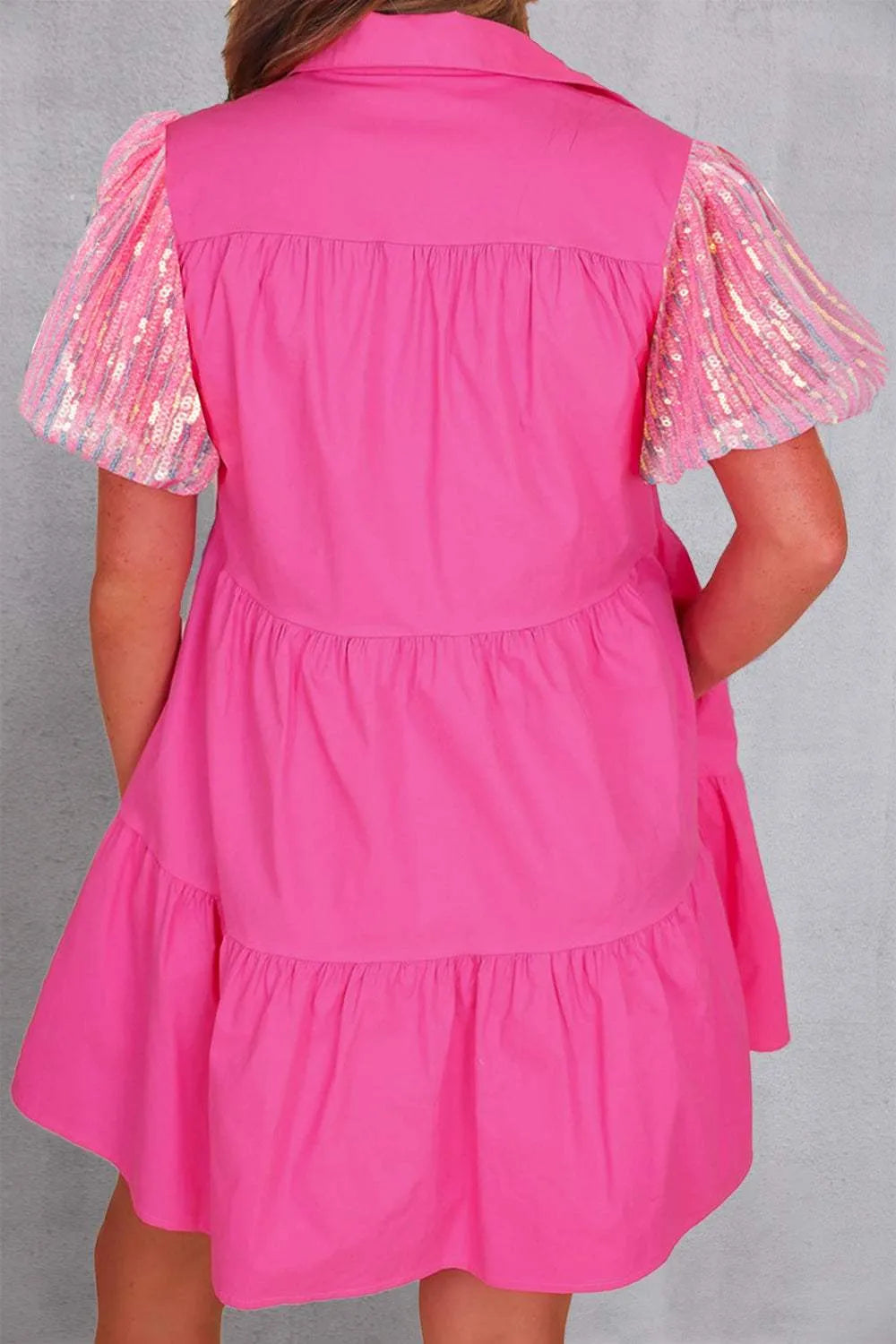 Sequin Button Up Tiered Dress Casual Dresses - Tophatter Daily Deals