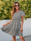 Checkered Single Shoulder Mini Dress Black Casual Dresses - Tophatter Daily Deals