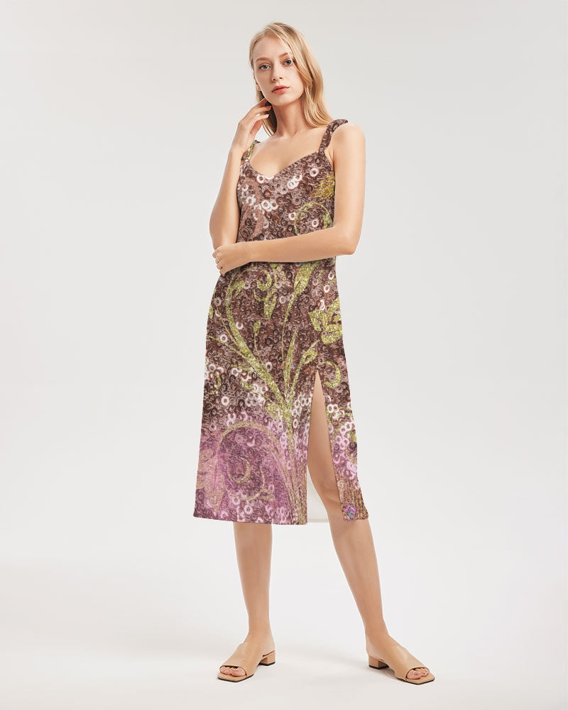 BEAUTIFUL PURPLE GITTER DESIGN CREATED BY FLIPSTYLEZ Women's All-Over Print Tie Strap Split Dress All-Over Print Dresses & Skirts - Tophatter Daily Deals