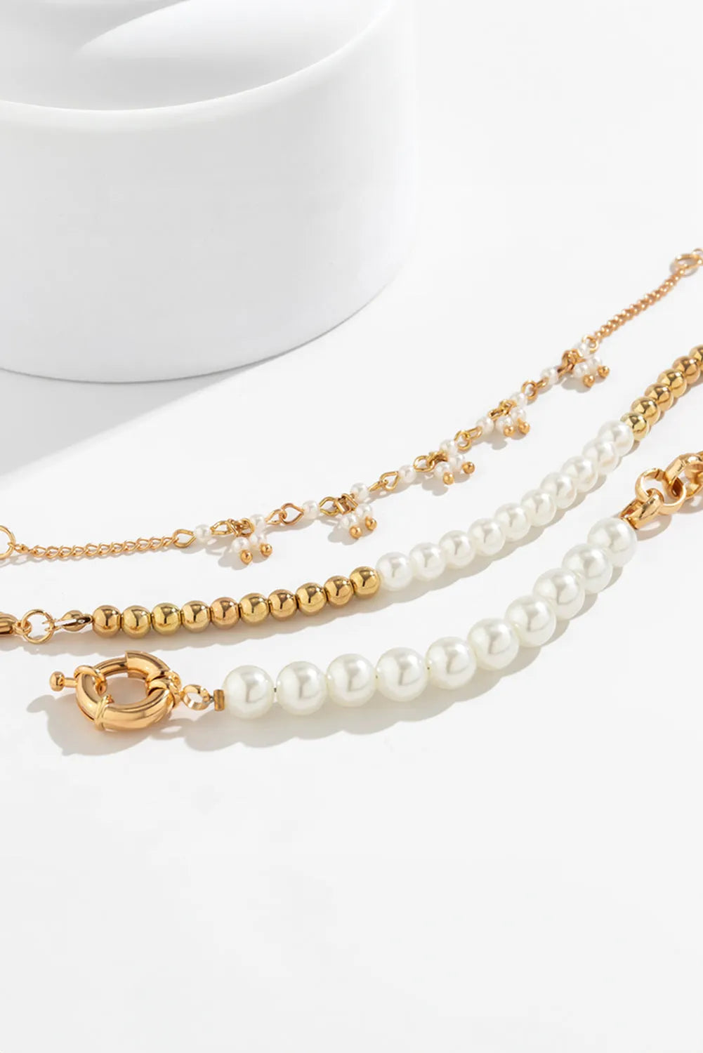 Gold 3pcs Pearl Pleated Alloy Beaded Bracelet Set Bracelets - Tophatter Daily Deals