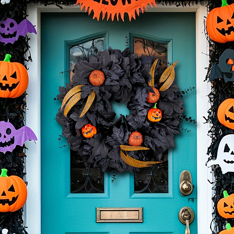 Halloween Black Pumpkin Maple Leaf Door Wreath Halloween - Tophatter Daily Deals
