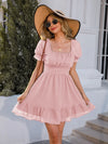 Square Neck Ruffle Hem Dress Blush Pink Casual Dresses - Tophatter Daily Deals