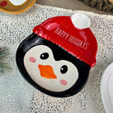 Penguin Christmas Plate | Novelty Character Snack Plate Xmas Serving Dish - 19cm Plate - Tophatter Daily Deals
