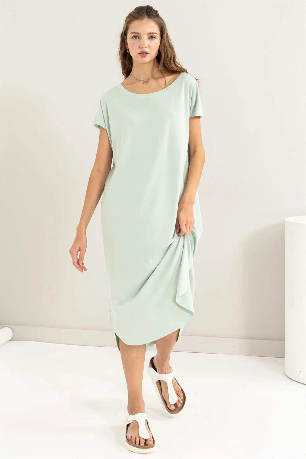 HYFVE Short Sleeve High-Low Slit Midi Dress Mint Casual Dresses - Tophatter Daily Deals