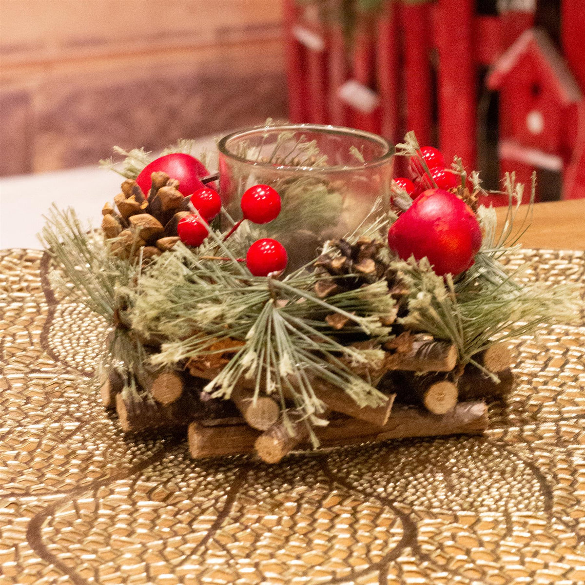Handcrafted Christmas Tealight Candle Holder ~ Xmas Table Centrepiece Candle Holder - Tophatter Daily Deals