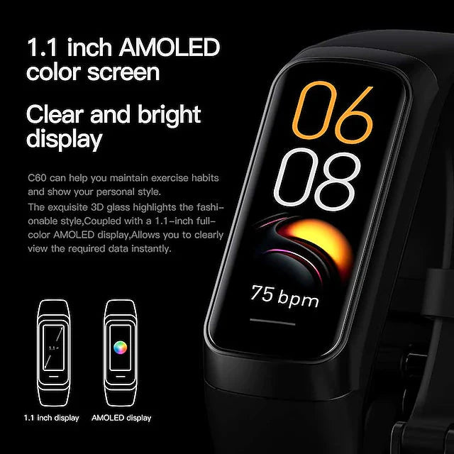 C60 Smart Watch 1.1" Fitness Bluetooth Watch Unbranded Fitness Smart Watch - Tophatter Daily Deals