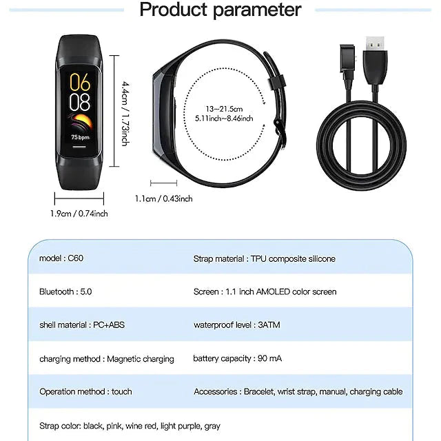 C60 Smart Watch 1.1" Fitness Bluetooth Watch Unbranded Fitness Smart Watch - Tophatter Daily Deals