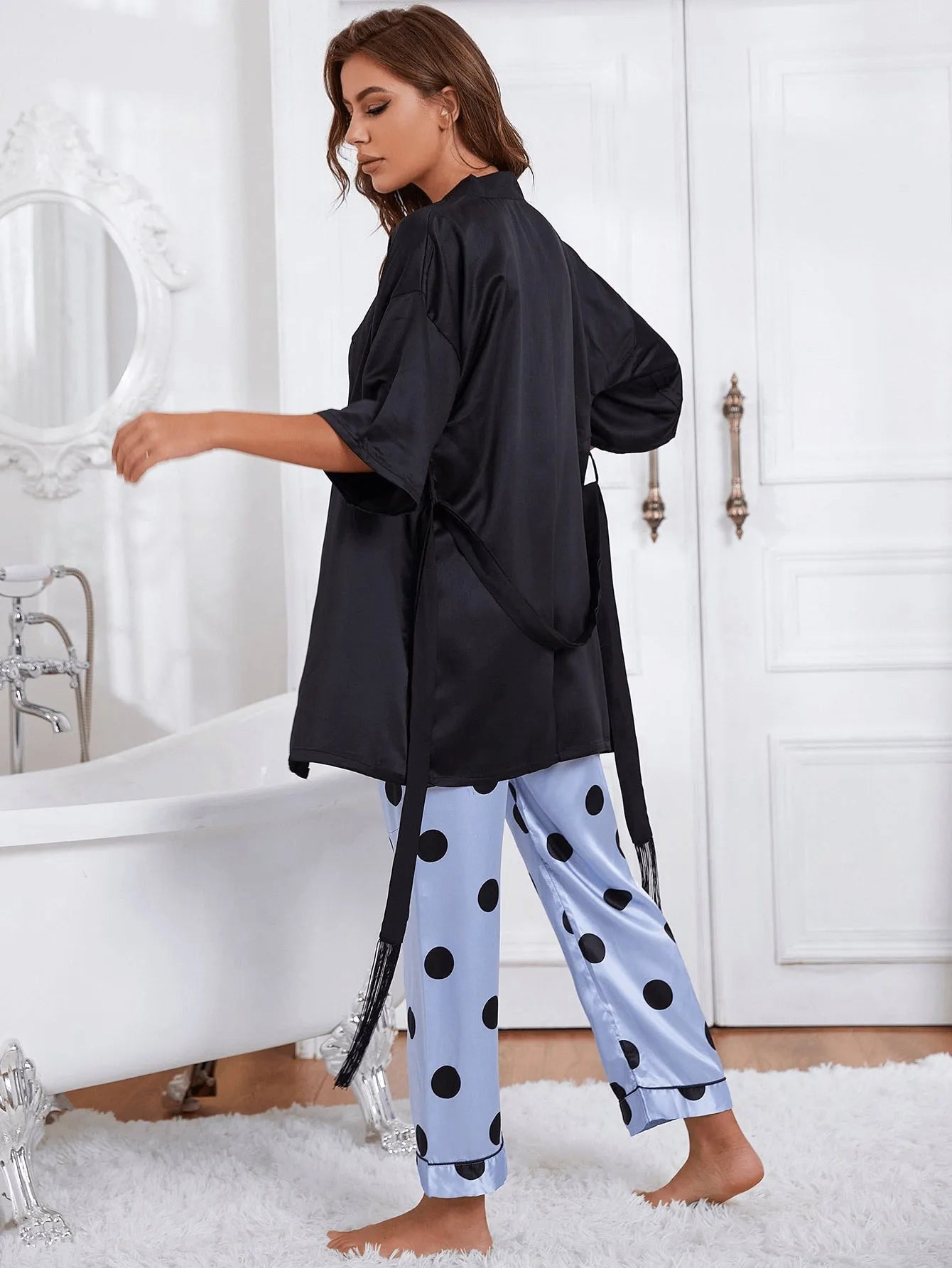 Cami, Robe, and Printed Pants Pajama Set Loungewear Sets - Tophatter Daily Deals