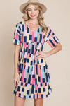 BOMBOM Ruched Color Block Short Sleeve Mini Dress Multicolor Casual Dresses - Tophatter Daily Deals