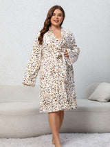 Plus Size Leopard Tie Front Robe Ivory Sleep Dresses - Tophatter Daily Deals