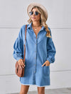 Button Up Pocketed Raw Hem Denim Dress Sky Blue Casual Dresses - Tophatter Daily Deals