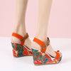 Fashion Flowers Embroidered High Wedge Sandals For Women Summer Toe Platform Buckle Shoes - Tophatter Deals