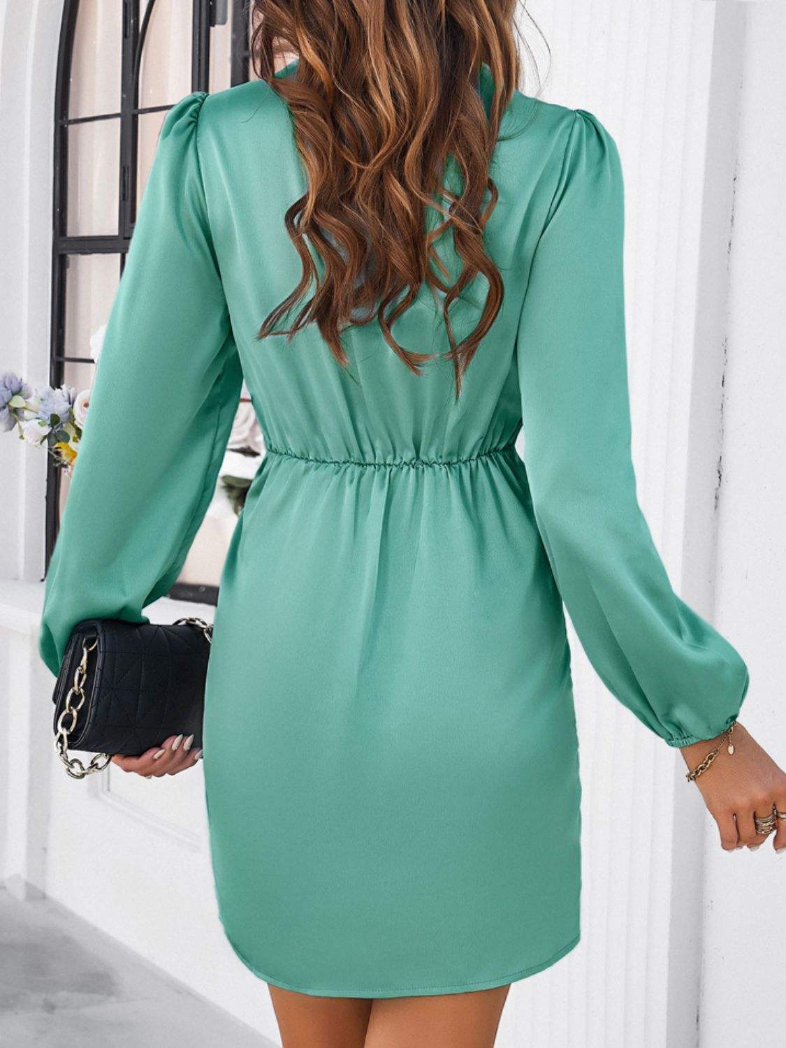 Ruched Surplice Long Sleeve Mini Dress Casual Dresses - Tophatter Daily Deals