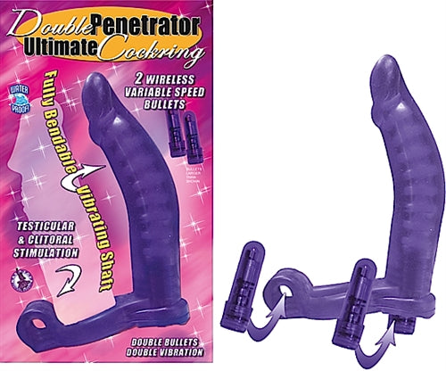 Double Penetrator Ultimate Purple Cockring with Multi-Speed Bullet > Cock Ring > Vibrating - Tophatter Daily Deals