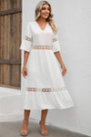 Cutout V-Neck Half Sleeve Midi Dress Casual Dresses - Tophatter Daily Deals