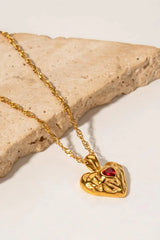 Heart Pendant Stainless Steel Necklace Red One Size Necklaces - Tophatter Daily Deals