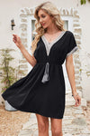 Tassel V-Neck Short Sleeve Dress Black Casual Dresses - Tophatter Daily Deals