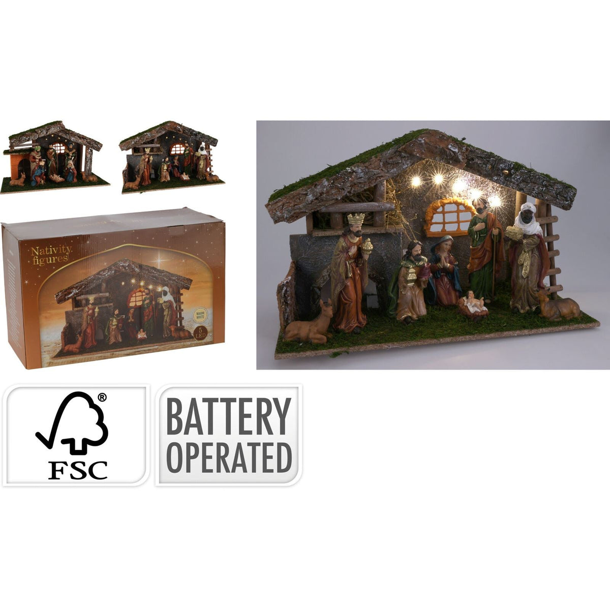 LED Traditional Christmas Nativity Set & 8 Detailed Figures Stable Crib Scene Nativity Set - Tophatter Daily Deals