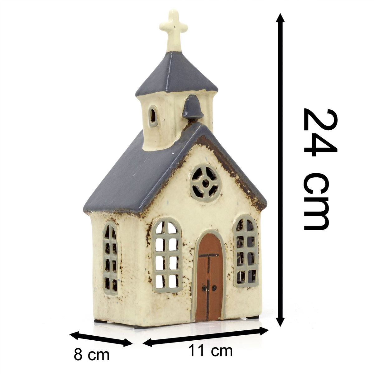 Village Church Tealight Candle Holder | Rustic Pottery Chapel Tea Light Ornament Candle Holder - Tophatter Daily Deals