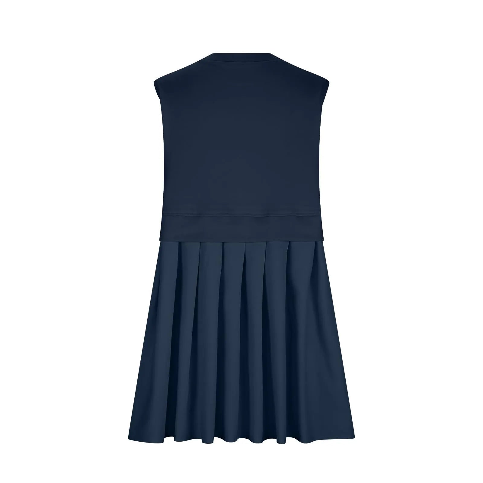 Pleated Round Neck Sleeveless Mini Dress Navy Casual Dresses - Tophatter Daily Deals