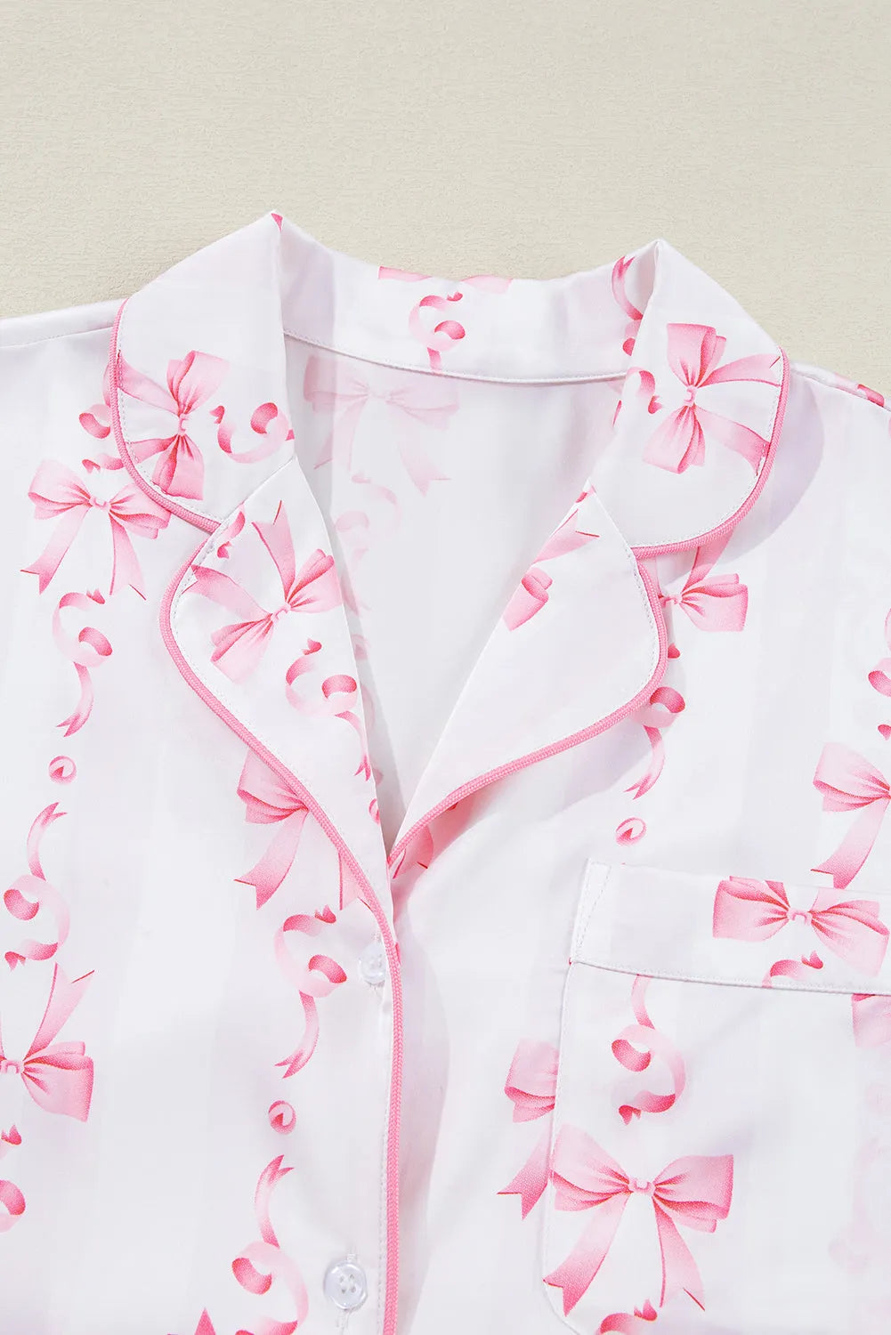 Pink Satin Bow Bell Sleeve Shirt and Ruffled Shorts Pajama Set Loungewear & Sleepwear/Sleepwear - Tophatter Daily Deals