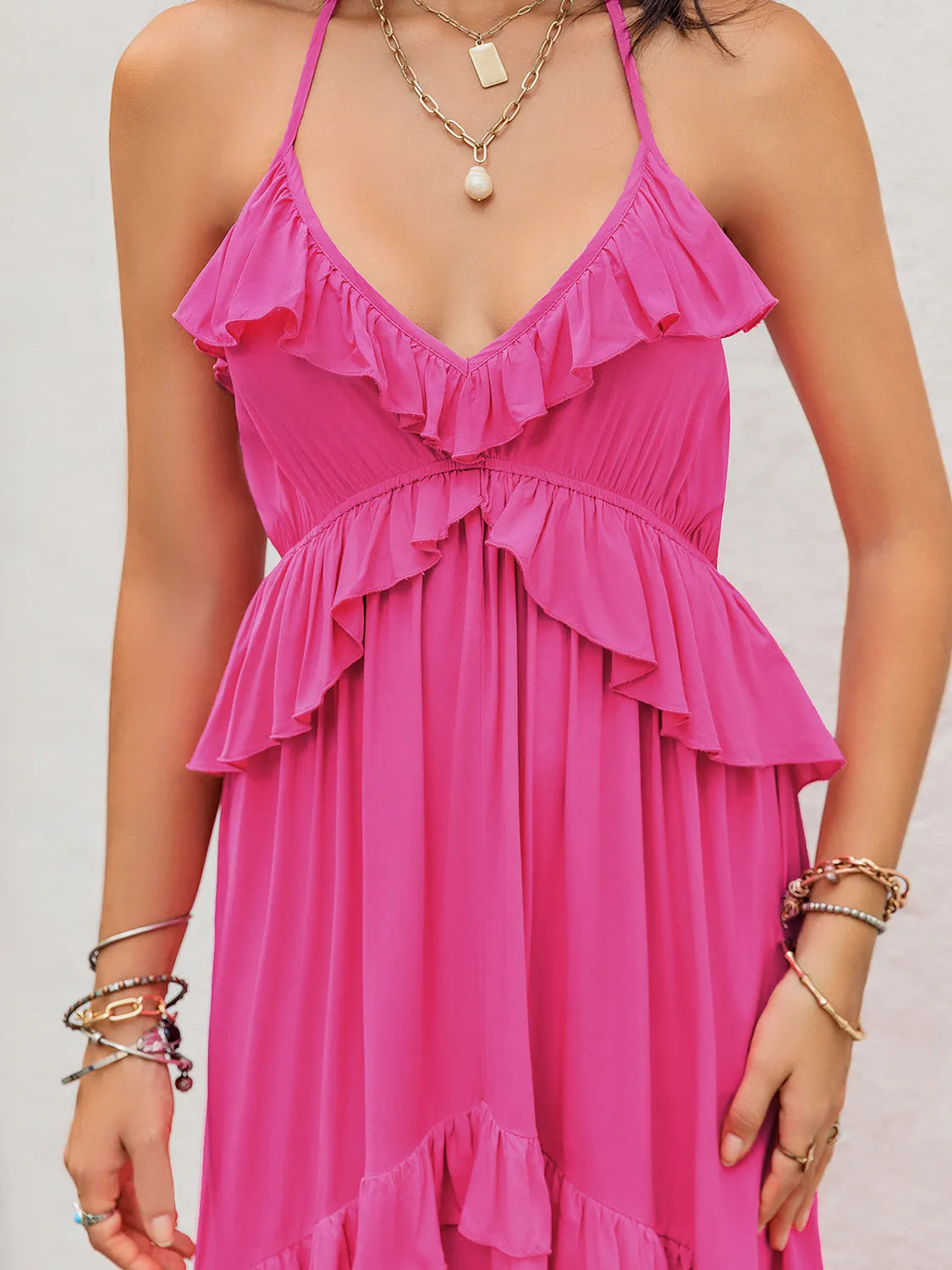 Ruffled Halter Neck Maxi Dress Casual Dresses - Tophatter Daily Deals