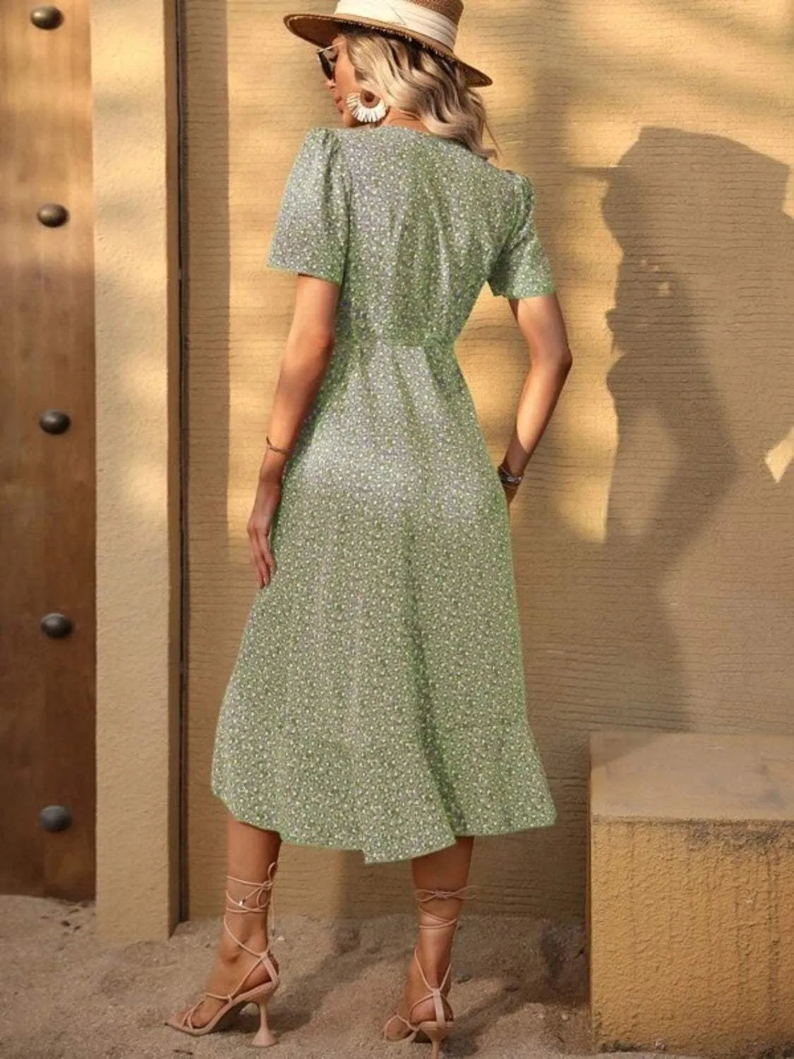 Ruffled Surplice Short Sleeve Midi Dress Casual Dresses - Tophatter Daily Deals