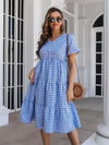 Plaid V-Neck Short Sleeve Midi Dress Casual Dresses - Tophatter Daily Deals