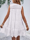 Eyelet Tie Neck Sleeveless Mini Dress Casual Dresses - Tophatter Daily Deals