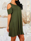 Round Neck Cold Shoulder Short Sleeve Dress Moss Casual Dresses - Tophatter Daily Deals