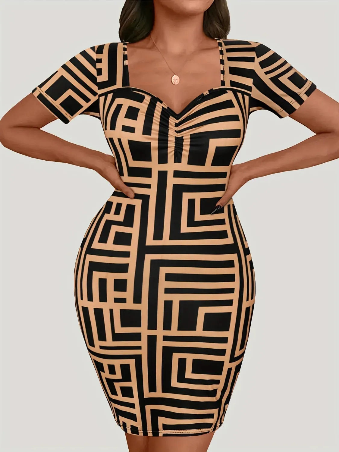 Plus Size Sweetheart Neck Short Sleeve Mini Dress Black Casual Dresses - Tophatter Daily Deals