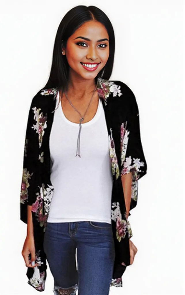 Beautiful summer Digital Print Cardigan women's fashion Black 0 - Tophatter Daily Deals