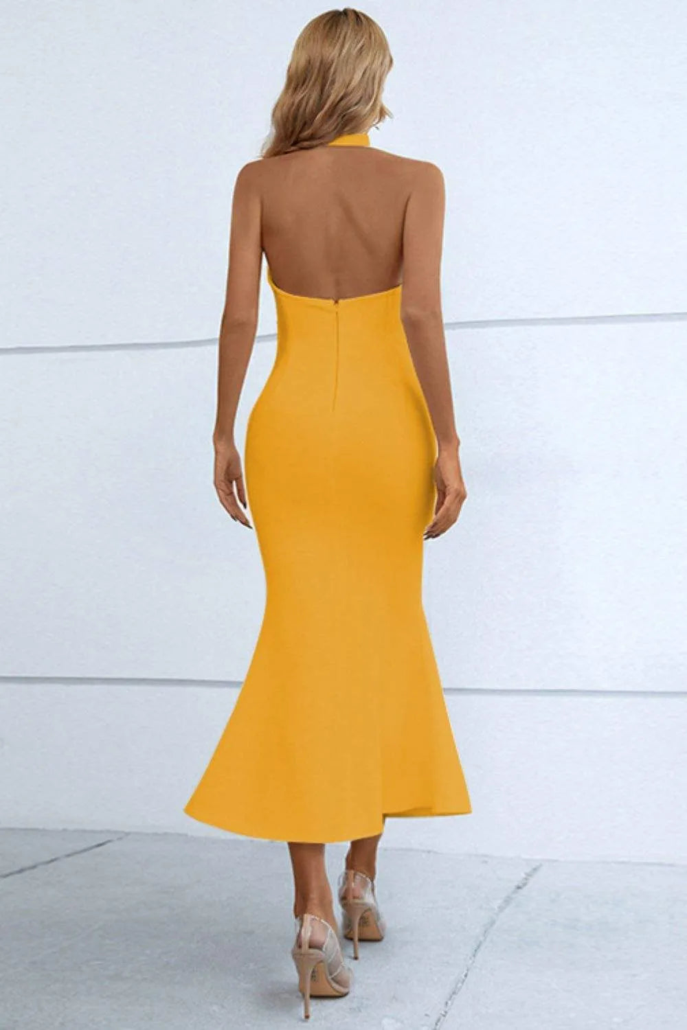 Halter Neck Split Fishtail Bodycon Dress Cocktail Dresses - Tophatter Daily Deals